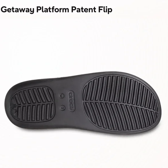 CROCS Black Patent Platform Sandals - Picture 7 of 7